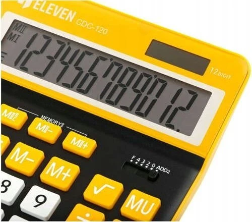 Eleven ELEVEN Calculator Juodas biuro skaičiuotuvas CDC120BKOR balti ir oranžiniai klavišai ir oranžinis rėmelis aplink ekraną
