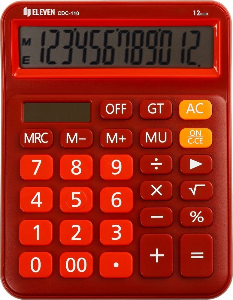 Eleven ELEVEN Calculator Raudonas biuro skaičiuotuvas, ryškiai raudoni skaičių mygtukai, CDC110RD
