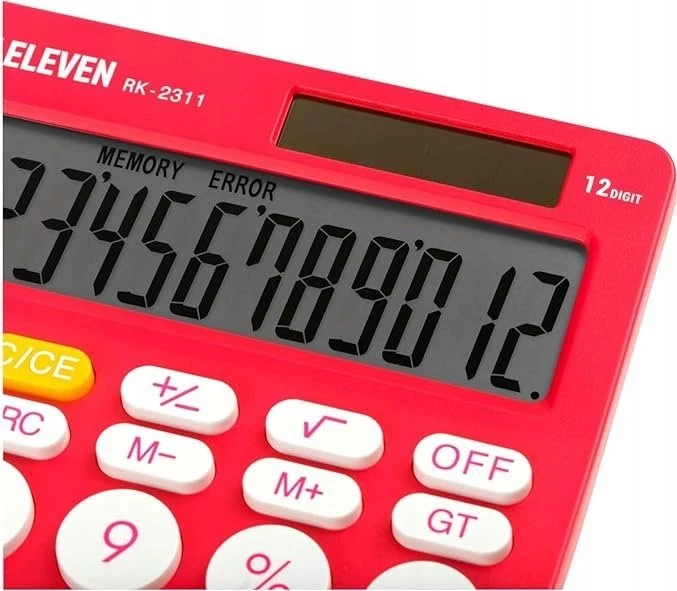 Eleven ELEVEN Calculator Rožinis biuro skaičiuotuvas, apvalūs balti mygtukai, RK2311PK