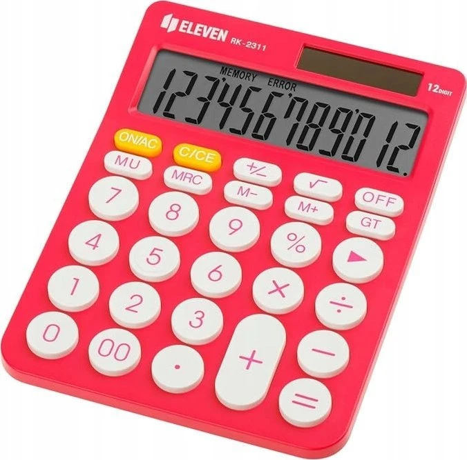 Eleven ELEVEN Calculator Rožinis biuro skaičiuotuvas, apvalūs balti mygtukai, RK2311PK