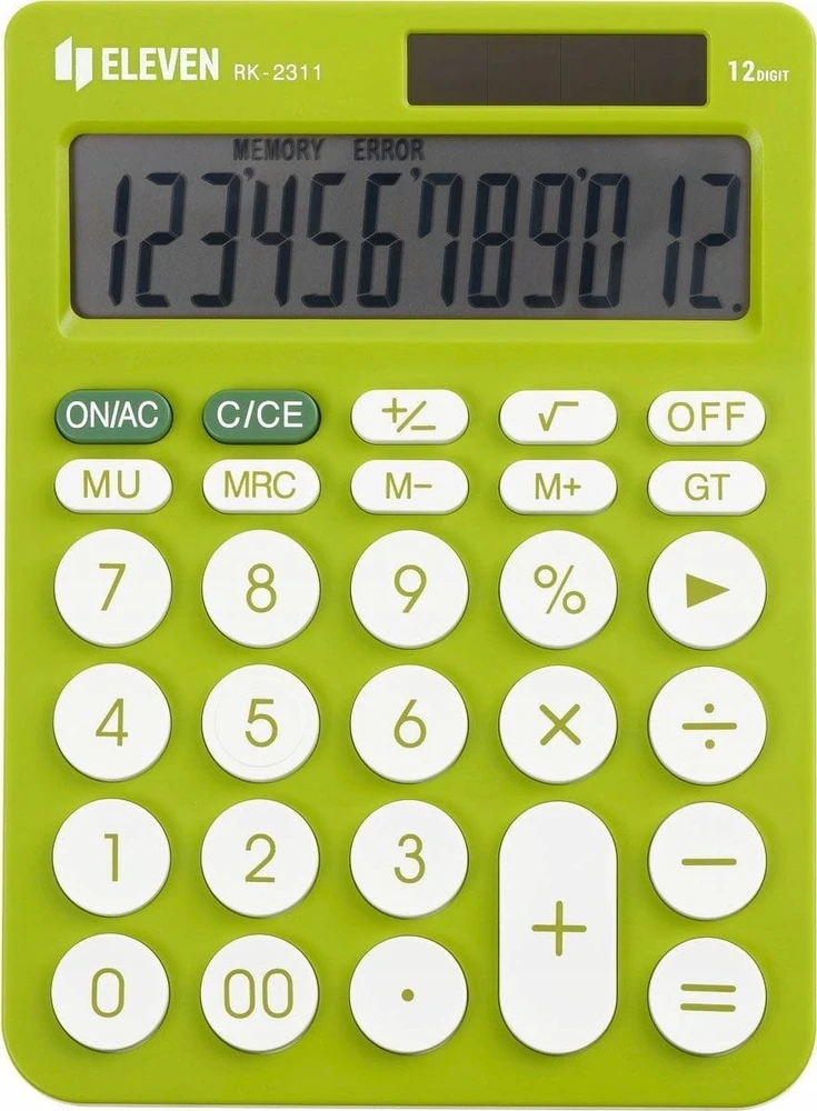 Eleven ELEVEN Calculator Žalias biuro skaičiuotuvas, apvalūs balti mygtukai, RK2311GR
