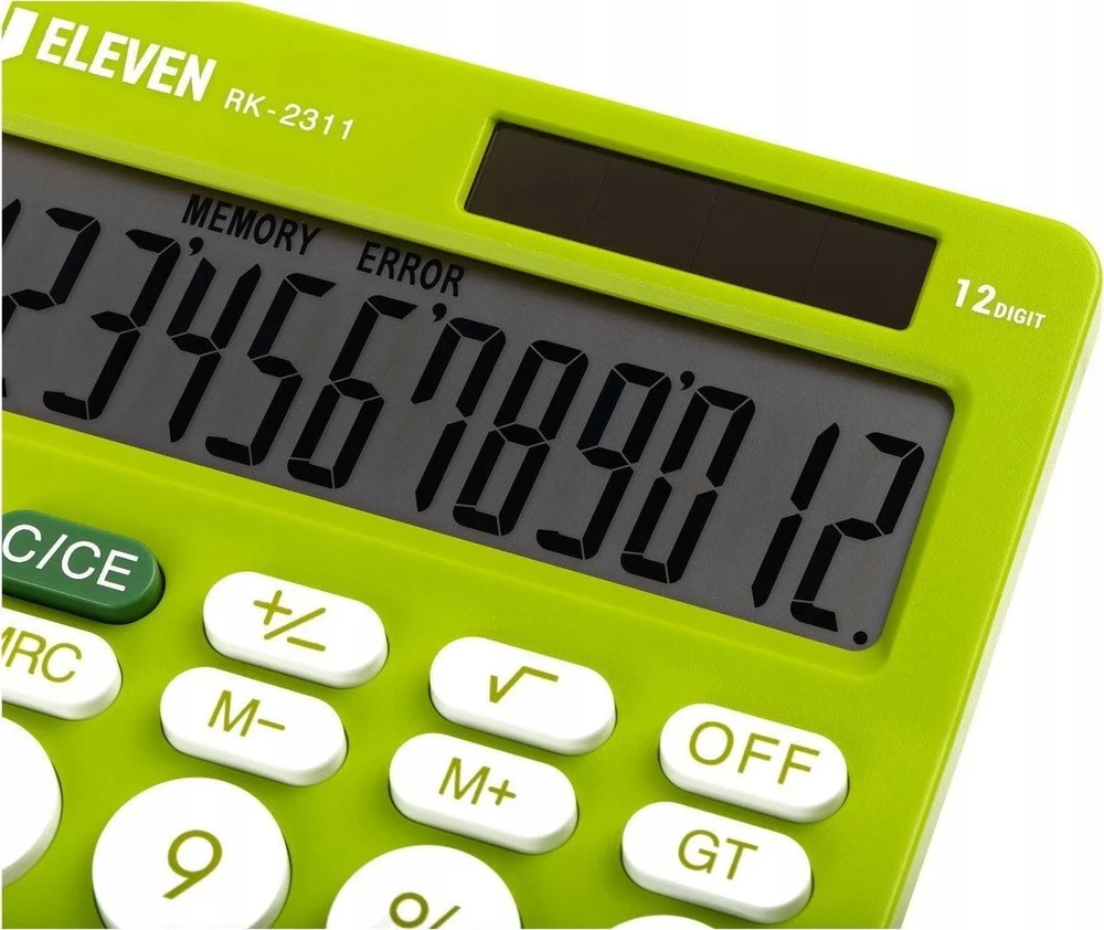 Eleven ELEVEN Calculator Žalias biuro skaičiuotuvas, apvalūs balti mygtukai, RK2311GR