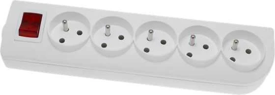 Elgotech Prailginimo laido lizdas x 5 su įžeminimu ir jungikliu, baltas GN-50W