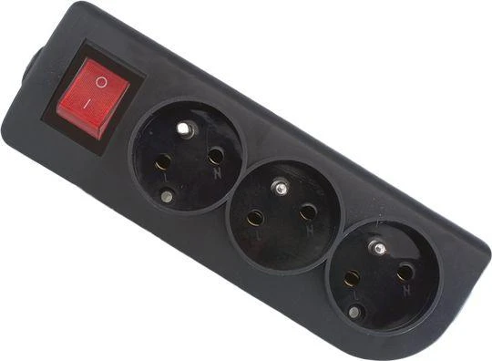 Gniazdo Oem Prailginimo lizdas x 3 su įžeminimu ir jungikliu juodas GN-30W-2