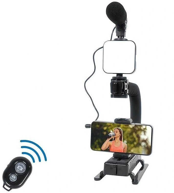 „Elight 4U“ nešiojamas stabilizatorius telefonui ir sportui / DLSR kamerai su 1/4 fiksacija, LED apšvietimu / mikrofonu
