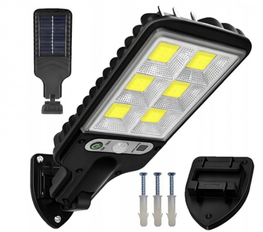 E-LIGHT Elight LU17 saules LED ielu lampa ar 120 COB gaismas diodēm – kustību sensors (PIR), ūdensizturīgs dizains un izturīgs ABS korpuss, juodas
