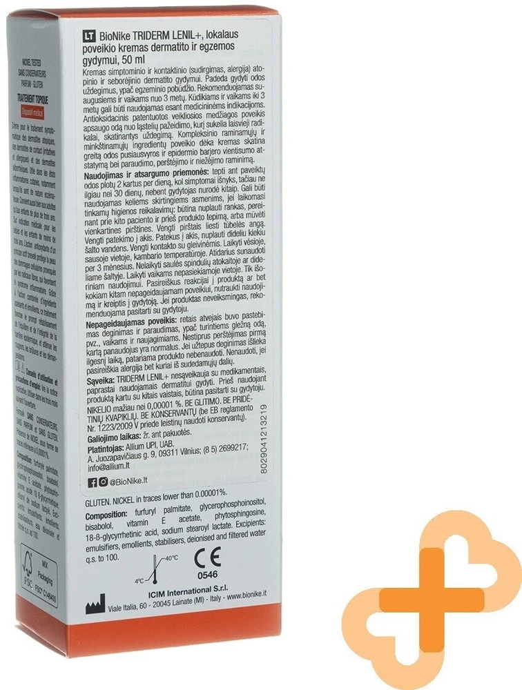 BioNike Triderm Lenil+ raminamasis ir raudonį mažinantis dienos ir nakties vietinio poveikio kremas veidui, 50 ml