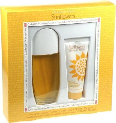 „Sunflowers“ rinkinys Elizabeth Arden: „Sunflowers“, kvepiantis, dienai ir nakčiai, losjonas kūnui, 100 ml + „Sunflowers“, tualetinis vanduo, moterims.