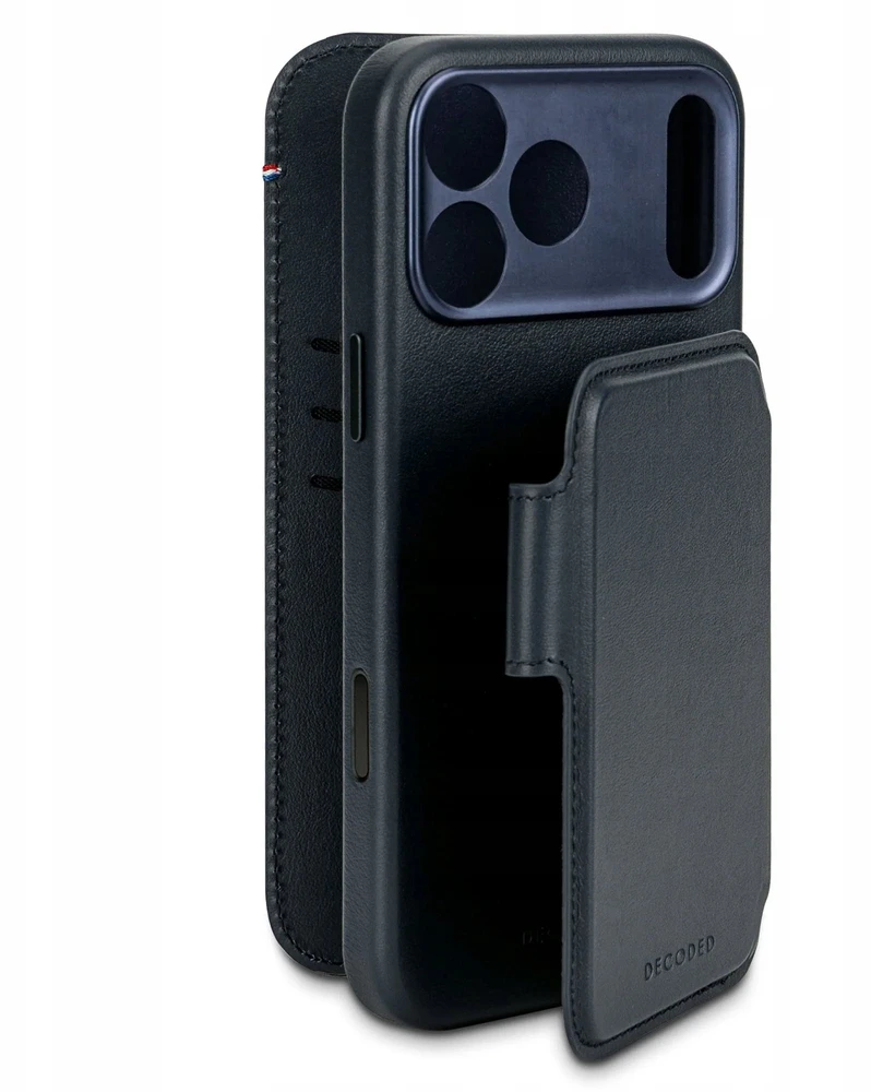 „Decoded Leather Detachable Wallet“ – odinis apsauginis dėklas, skirtas „iPhone 17 Pro“, suderinamas su „MagSafe“ (tamsiai mėlynos spalvos)