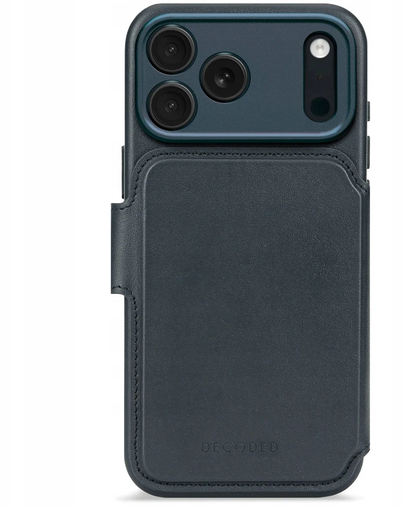 „Decoded Leather Detachable Wallet“ – odinis apsauginis dėklas, skirtas „iPhone 17 Pro“, suderinamas su „MagSafe“ (tamsiai mėlynos spalvos)