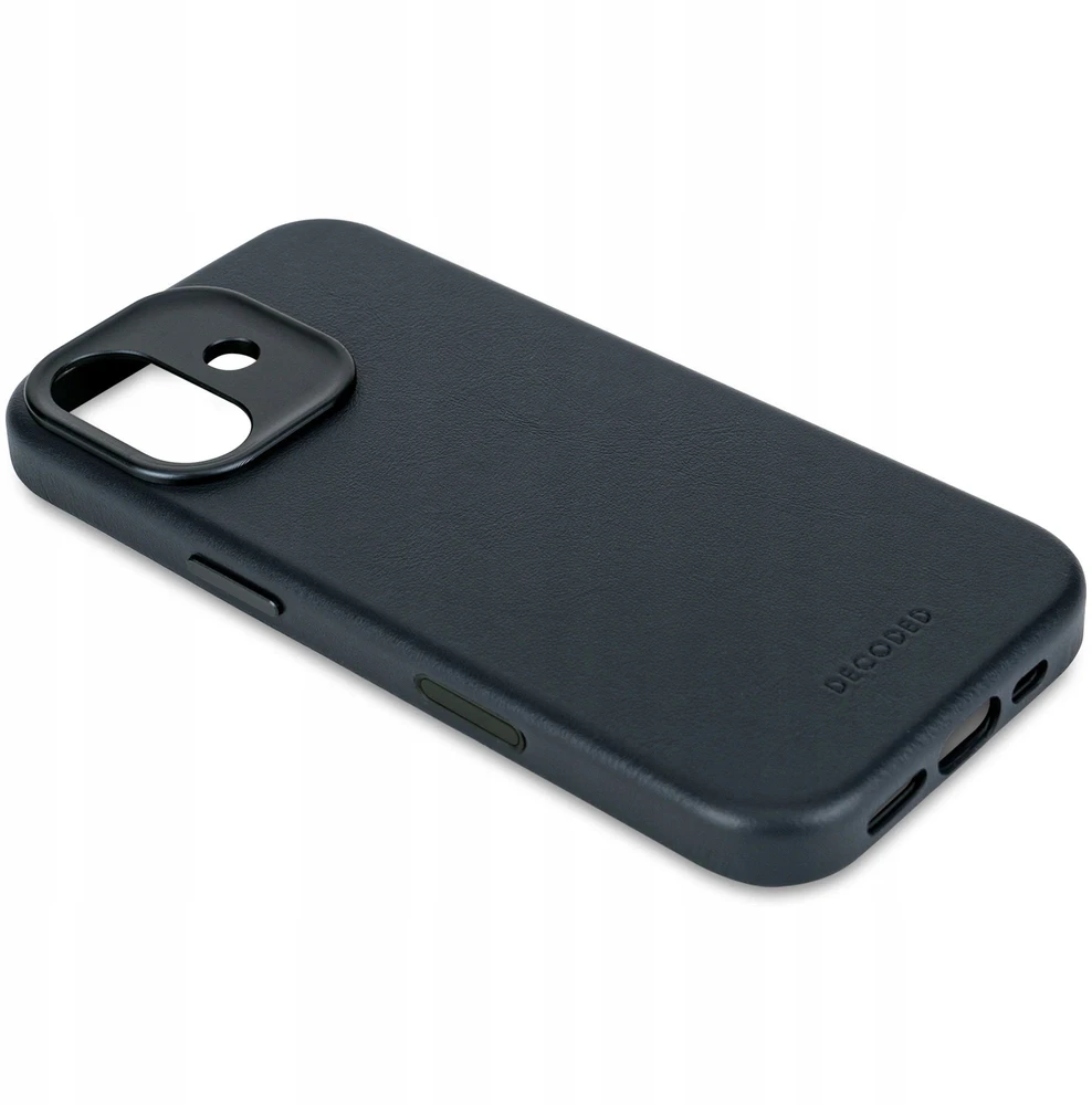 Dėklas „Decoded“ odinis galinis dangtelis – odinis „iPhone 17“ galinis dangtelis, suderinamas su „MagSafe“ (tamsiai mėlynos spalvos)