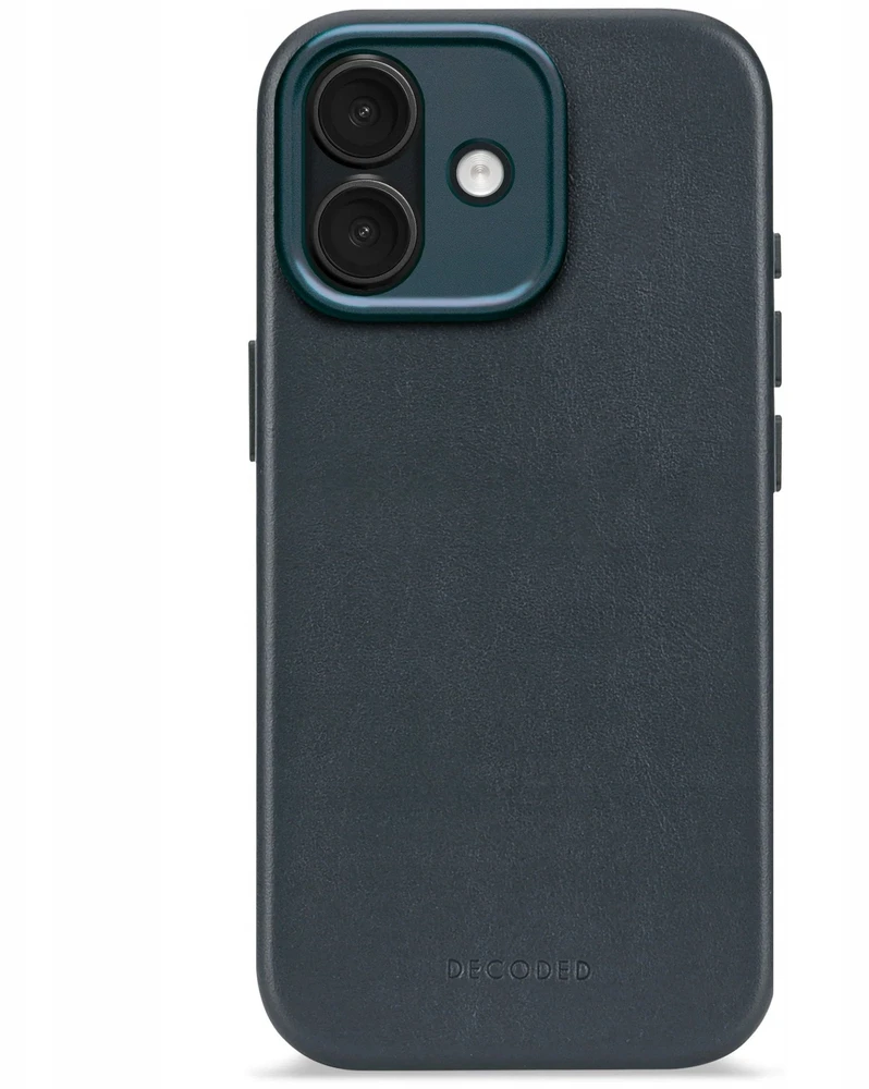 Dėklas „Decoded“ odinis galinis dangtelis – odinis „iPhone 17“ galinis dangtelis, suderinamas su „MagSafe“ (tamsiai mėlynos spalvos)