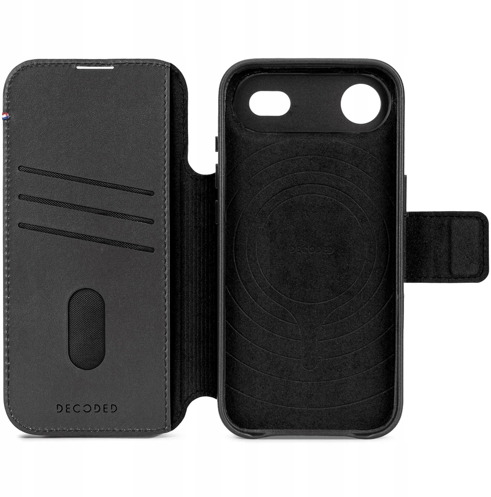 „Decoded“ odinis nuimamas dėklas – su „MagSafe“ suderinamas odinis apsauginis dėklas, skirtas „iPhone 17 Air“ (juodas)