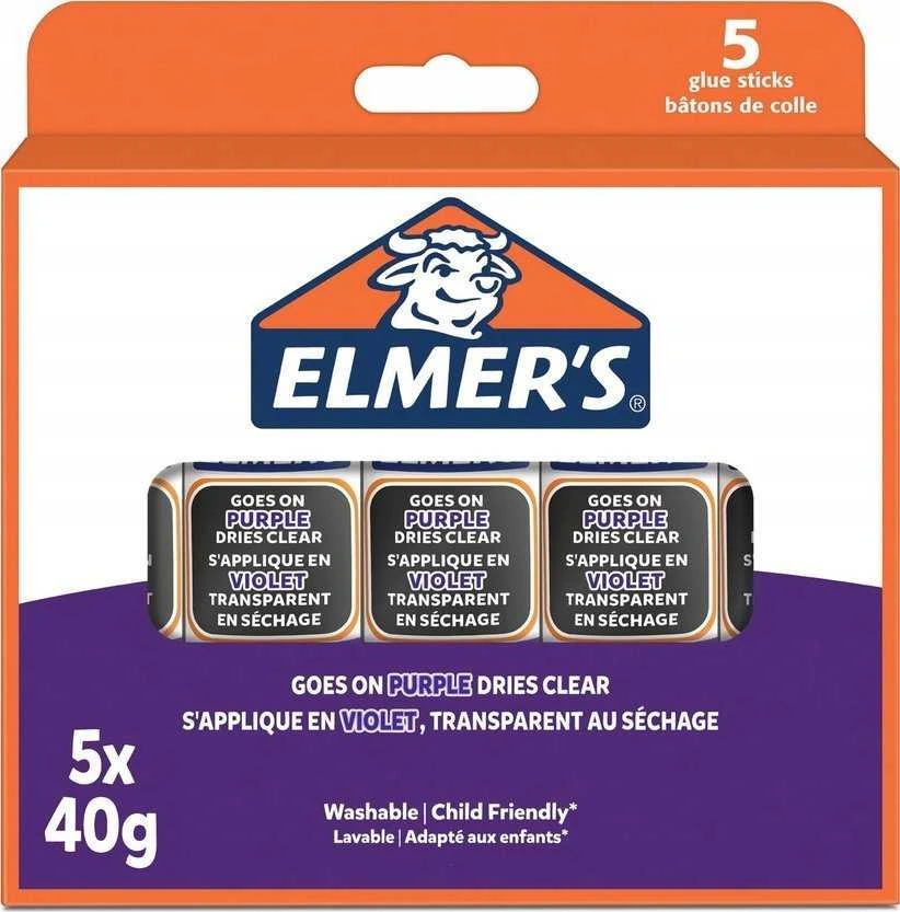 Elmer's - išnykstantys violetiniai klijų pieštukai, 40 gramų (5 vnt. pakuotė) (2143884)