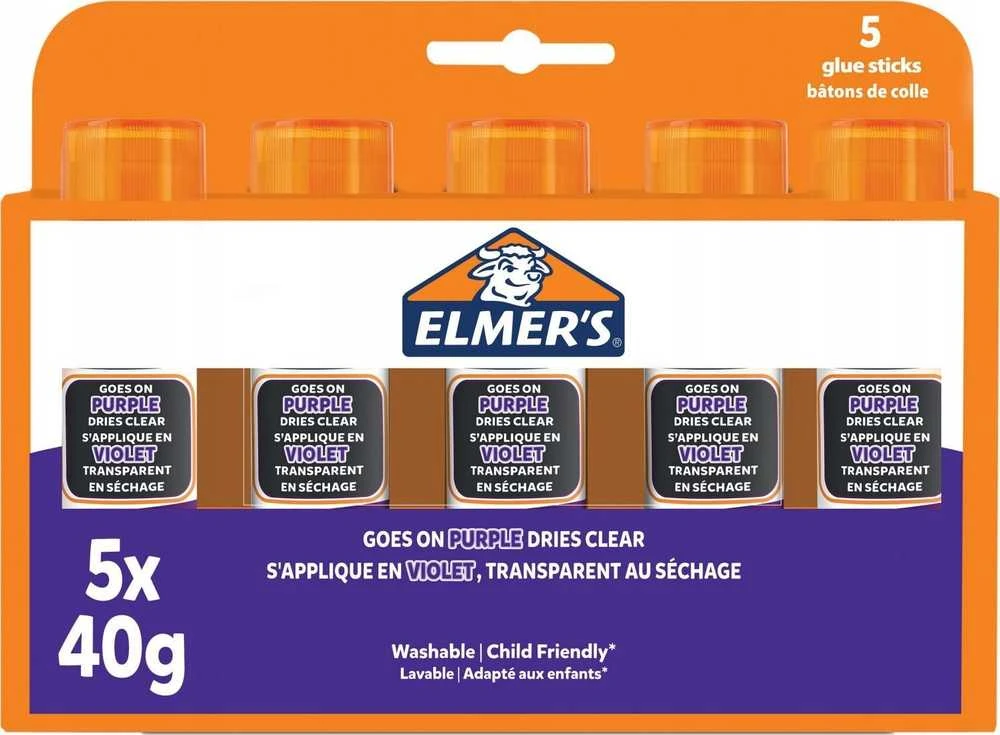 Elmer's - išnykstantys violetiniai klijų pieštukai, 40 gramų (5 vnt. pakuotė) (2143884)