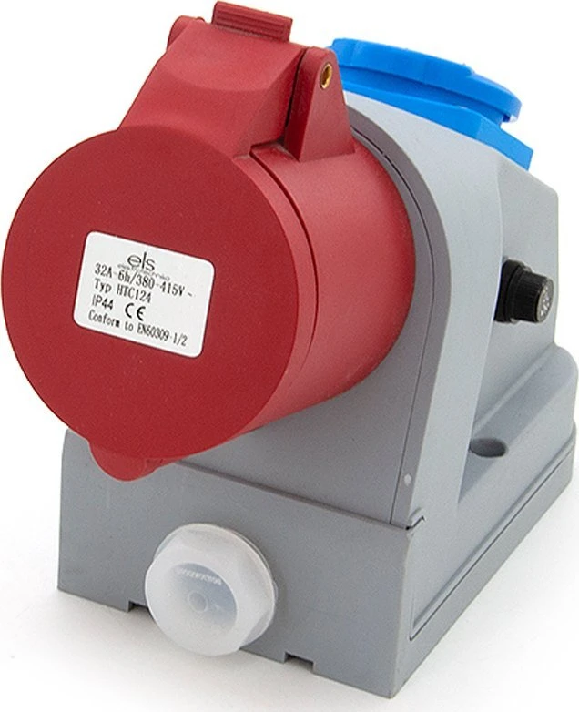 N101/4 Fiksuotas maitinimo lizdas kombinuotas 32A/4P + GS 230V + saugiklio apsauga, ELS Elektrotechnika, N101/4