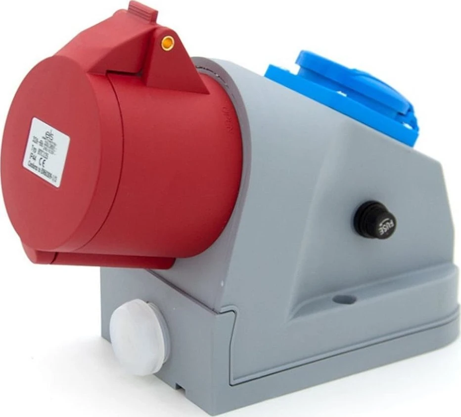 N1T01 Fiksuotas maitinimo lizdas kombinuotas 32A/5P + GS 230V + saugiklio apsauga, ELS Elektrotechnika, N1T01