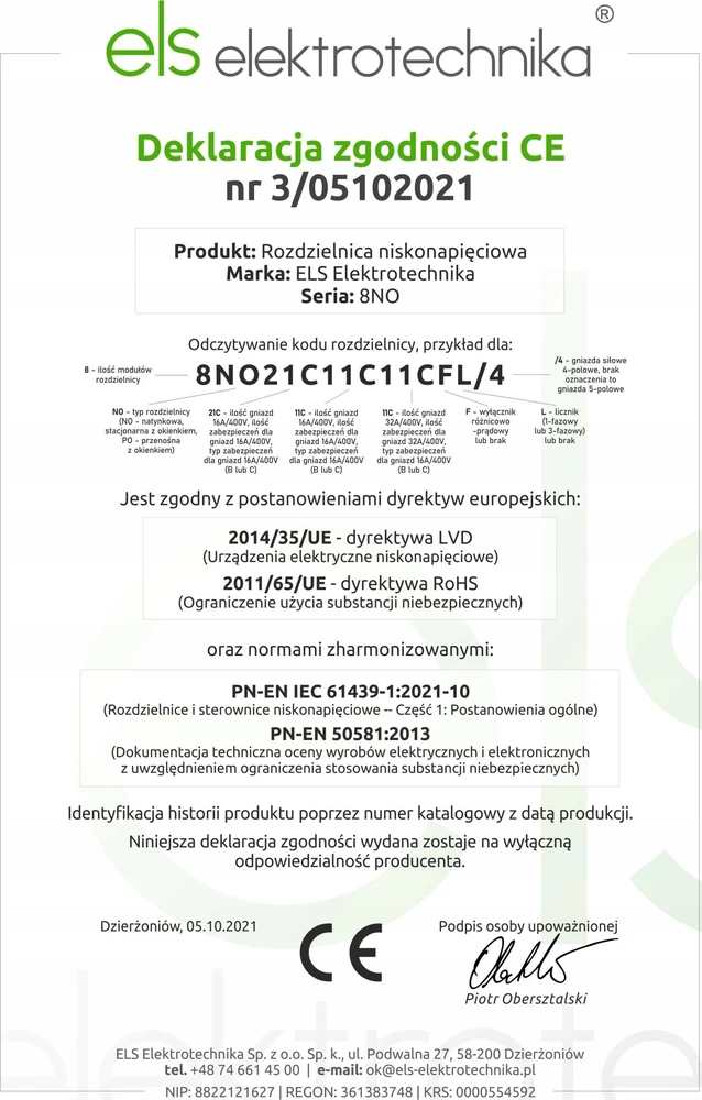Els Elektrotechnika 8NO201 Statybinė skirstykla 32A/5 + 2*GS 230V, sieninis/paviršinis korpusas, neįrengtas, 8NO201
