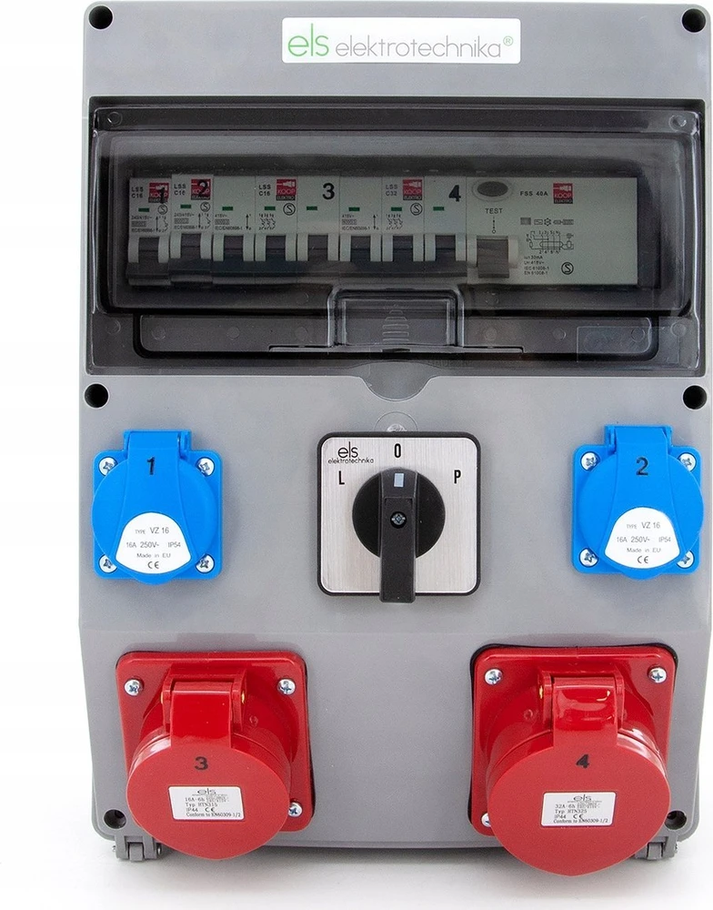 Els Elektrotechnika 12NO22C11C11CFLP Konstrukciniai skirstomieji įrenginiai 32A/5 + 16A/5 + 2*GS 230V + apsaugos + diferencialas + L-0-P grandinės pertraukiklis, 12NO22C11C11CFLP