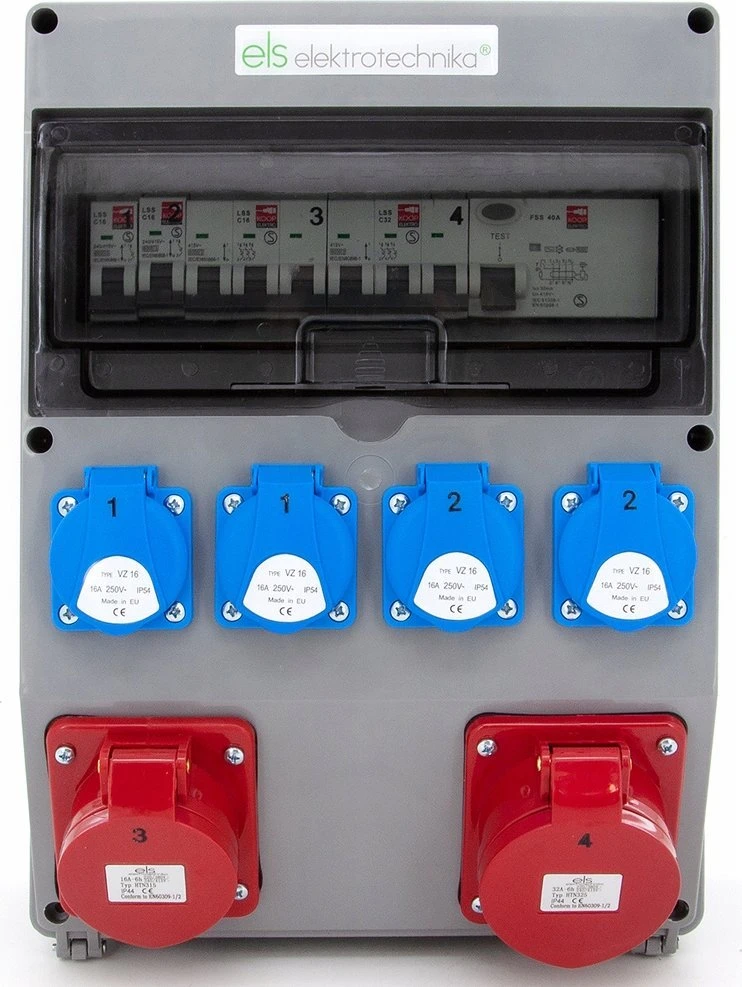 Els Elektrotechnika 12NO42C11C11CF Konstrukciniai skirstomieji įrenginiai 32A/5 + 16A/5 + 4*GS 230V + apsaugos + diferencialas, sieninis korpusas, langas 12M, 12NO42C11C11CF