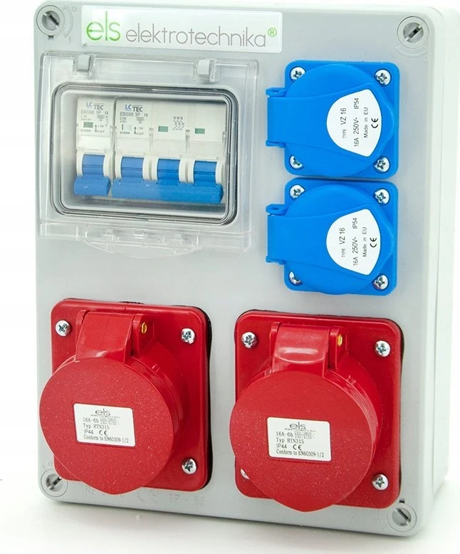 Els Elektrotechnika 4NO21B21B0/4 Statybiniai skirstomieji įrenginiai Mikołajki 2*16A/4 + 2*GS + apsaugos, sieninis korpusas, 4NO21B21B0/4