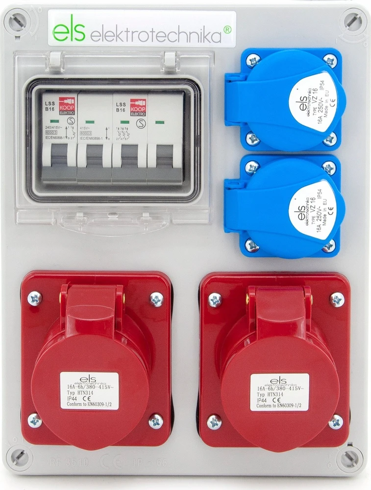 Els Elektrotechnika 4NO21B21B0/4 Statybiniai skirstomieji įrenginiai Mikołajki 2*16A/4 + 2*GS + apsaugos, sieninis korpusas, 4NO21B21B0/4