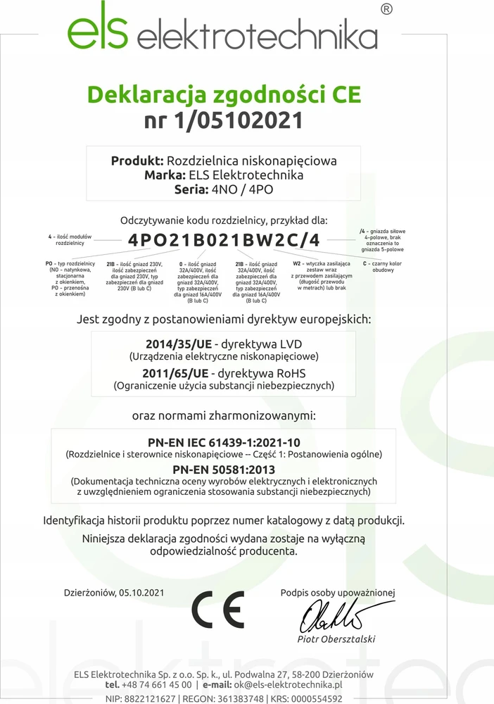 Els Elektrotechnika 4NO21B21B0/4 Statybiniai skirstomieji įrenginiai Mikołajki 2*16A/4 + 2*GS + apsaugos, sieninis korpusas, 4NO21B21B0/4