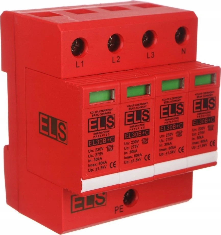 Els Polska ELS Elektrotechnika Viršįtampių iškroviklis B+C 4P 275V 60kA 1.5kV EL30B+C 4P 7.5kA