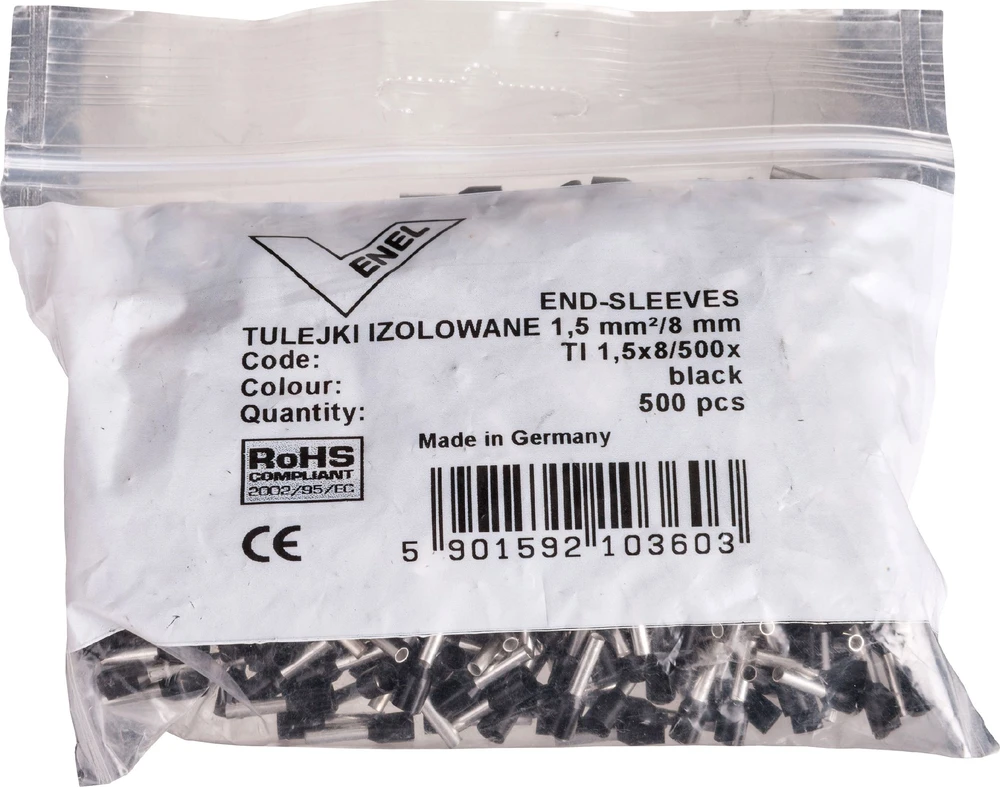 Em Group TI1,5L8x500 Izoliuota kabelio antgalis TI 1,5mm2/8mm juodai alavuotas TI1,5L8x500 /500 vnt./
