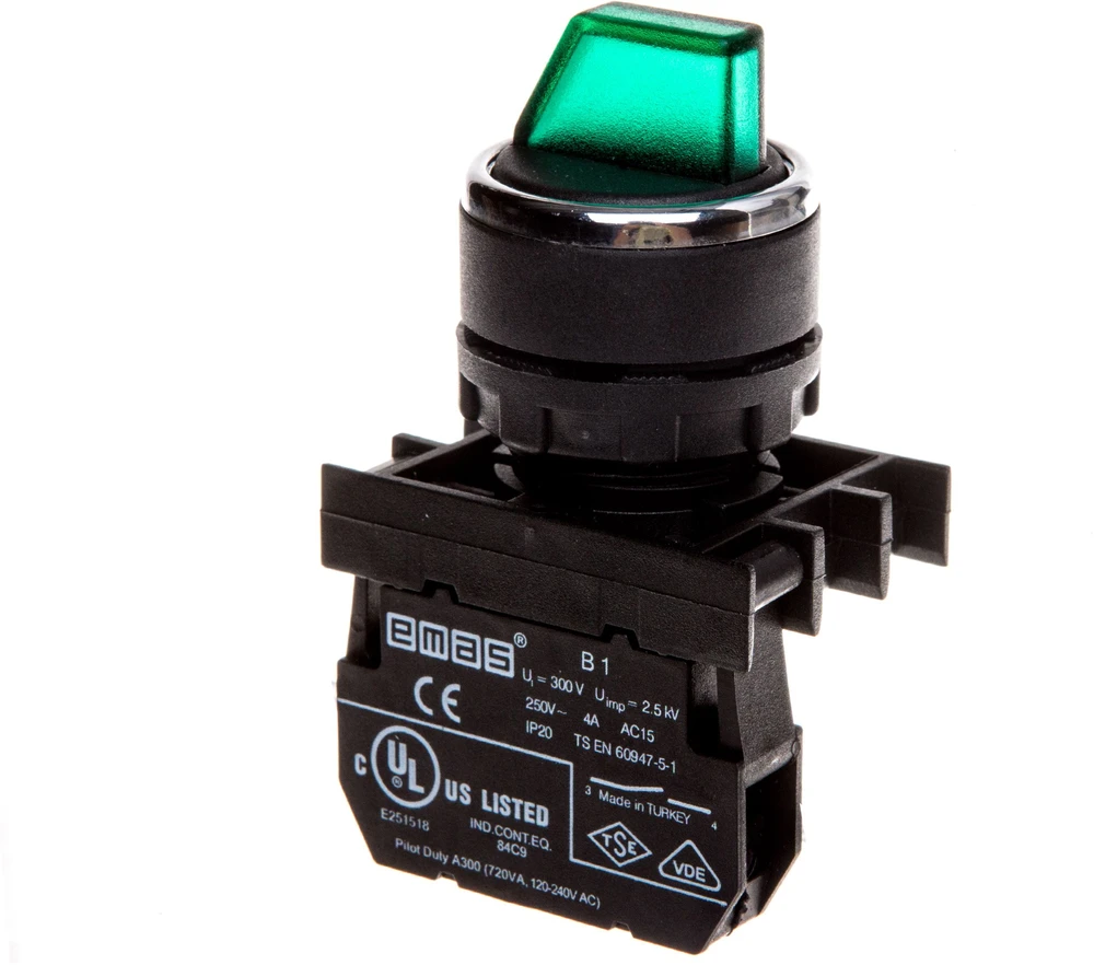 Emas Sukamasis mygtukas 2 pozicija 1Z stabilus apšviestas 100- 250V žalia (T0- B100SL20Y)