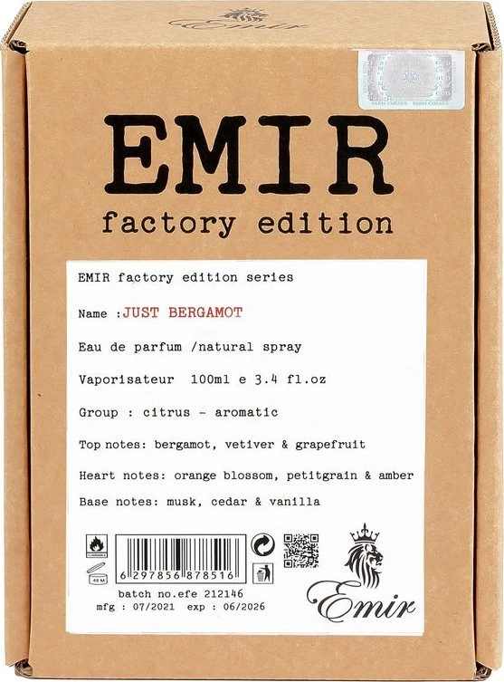 Emir Just Bergamot Factory Edition EDP parfumuotas vanduo unisex, 100 ml