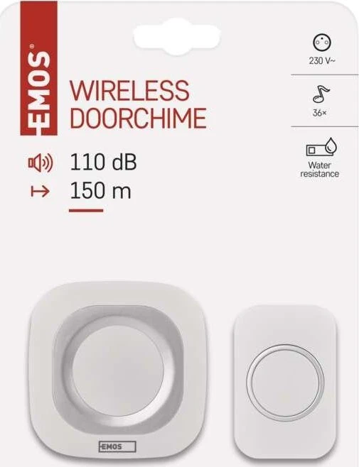 36 melodijų belaidis skambutis su mygtuku Emos IP44/230V/180m