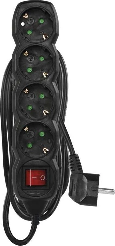Emos Ilgiklis 4 lizdų 5.0m su įžeminimu, su jungikliu (juodas) 1.5mm²