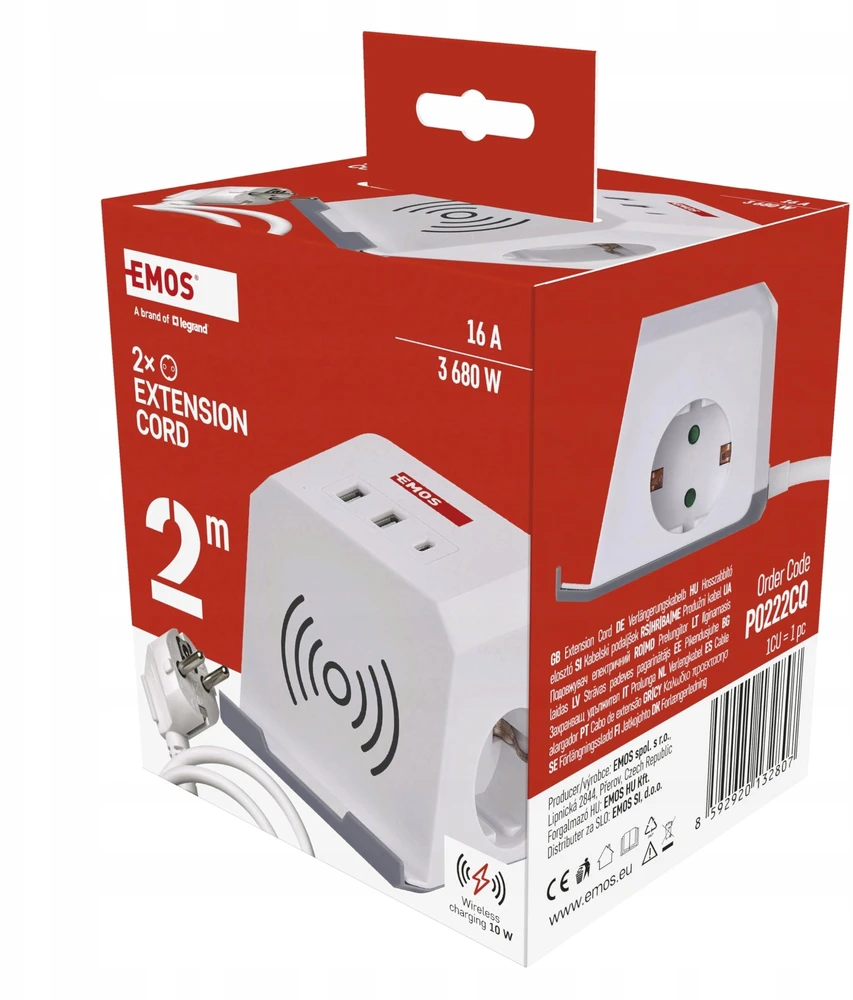 Emos EXTENSION 2 SOCKETS Baltas 2XUSB-A+C 2M