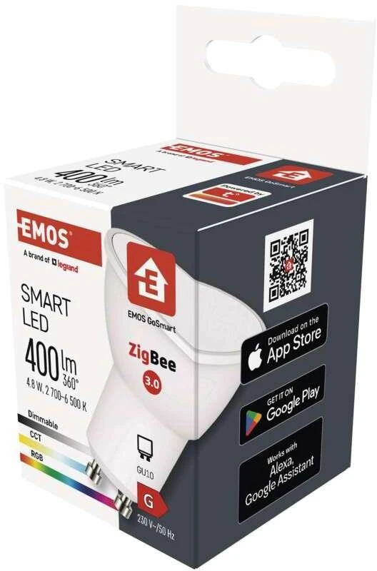 Emos GoSmart LED lemputė MR16 / GU10 / 4,8 W / 400 lm / RGB / reguliuojamas šviesos srautas / Zigbee / ZQZ832R