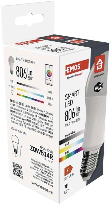Lemputė LED Wi-Fi E27, 230V, 9W, 805lm, 2700K - 6500K, CCT, A60, valdoma programėle, TUYA / Smart Life, EMOS