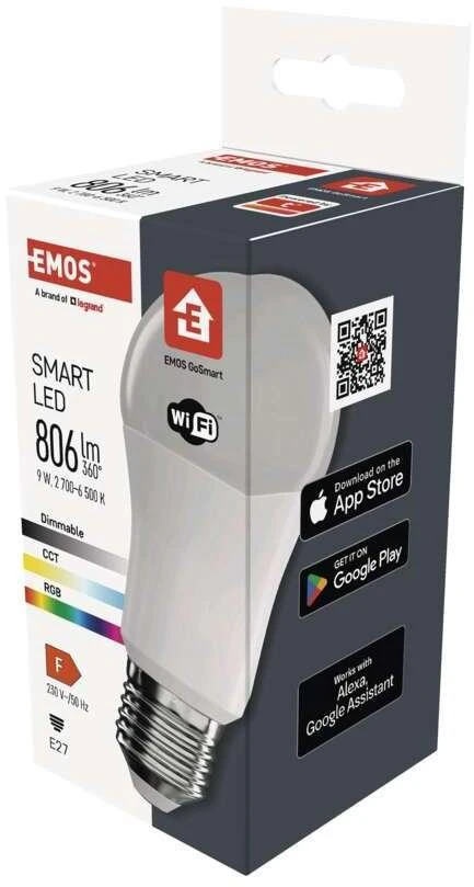 Lemputė LED Wi-Fi E27, 230V, 9W, 805lm, 2700K - 6500K, CCT, A60, valdoma programėle, TUYA / Smart Life, EMOS