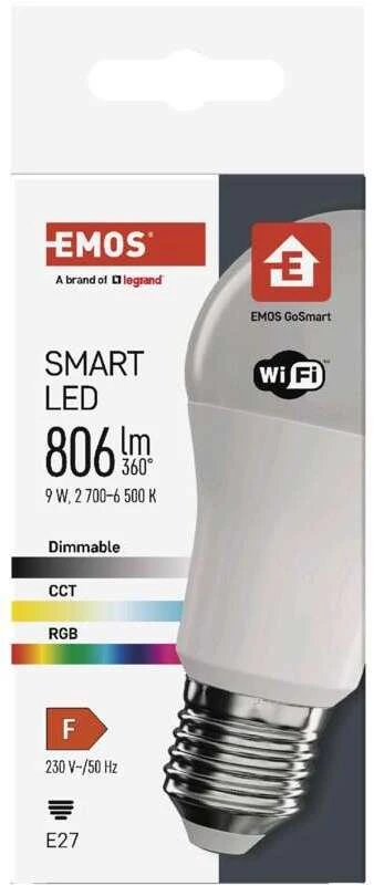 Lemputė LED Wi-Fi E27, 230V, 9W, 805lm, 2700K - 6500K, CCT, A60, valdoma programėle, TUYA / Smart Life, EMOS