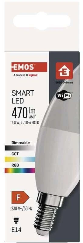 Lemputė LED E14, 230V, 4,8W, 470lm, 2700K - 6500K, RGB, išmanioji Wi-Fi, valdoma programėle, TUYA / Smart Life, EMOS
