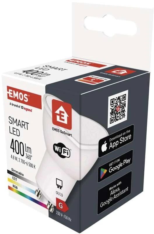 Lemputė LED GU10, 230V, 4,8W, 400lm, 2700K - 6500K, RGB, išmanioji Wi-Fi, valdoma programėle, TUYA / Smart Life, EMOS