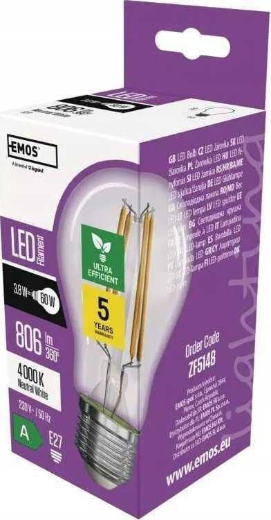 Emos LED lemputė Emos Filament ZF5148 3,8W (60W) E27 A60 3000K šilta balta