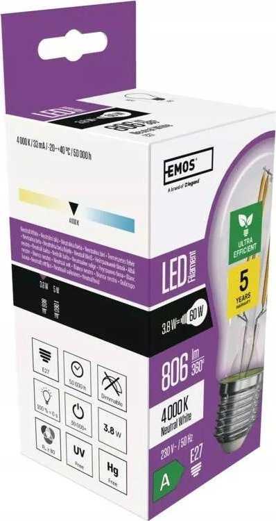 Emos LED lemputė Emos Filament ZF5148 3,8W (60W) E27 A60 3000K šilta balta