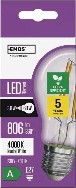 Emos LED lemputė Emos Filament ZF5148 3,8W (60W) E27 A60 3000K šilta balta