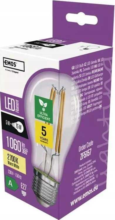 Emos Żarówka LED Filament ZF5157 5W E27 A60 2700K transparentna ciepła