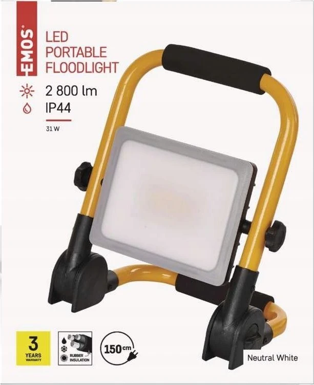 Emos Nešiojamas darbinis šviestuvas su rankena, 230Vac, 31W, 2800lm, IP44, 4000K neutraliai balta
