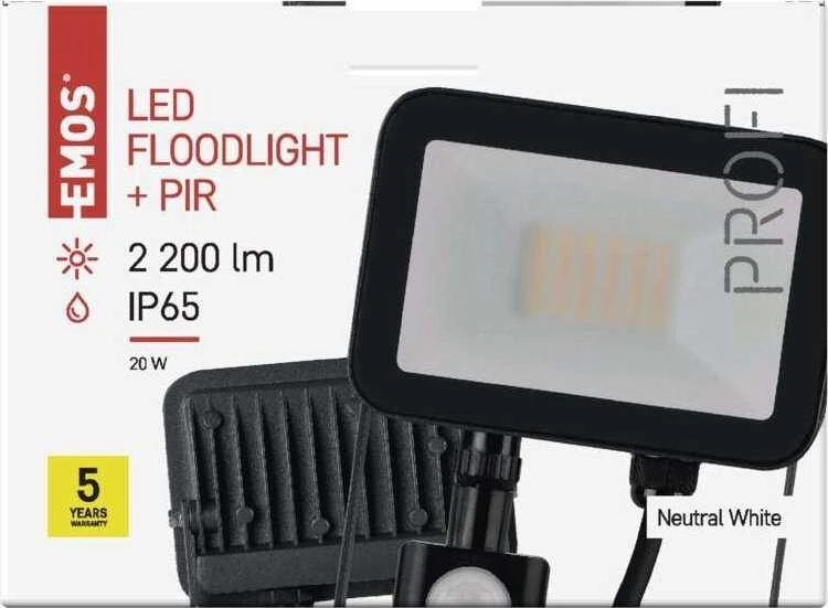 „Emos Floodlight“ LED prožektorius Profi PIR ZS2722 20W 2200lm 4000K IP65 PIR judesio jutiklis juodas