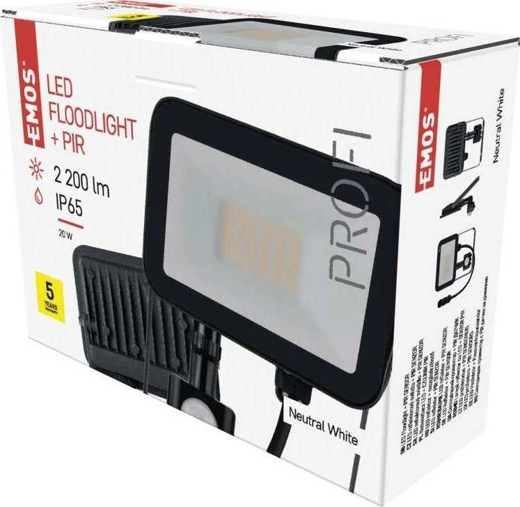 „Emos Floodlight“ LED prožektorius Profi PIR ZS2722 20W 2200lm 4000K IP65 PIR judesio jutiklis juodas
