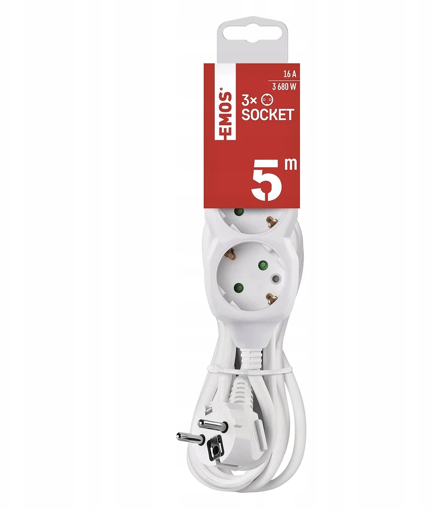 Emos Ilgiklis 3 lizdų 5.0m su įžeminimu (baltas) 1.5mm²