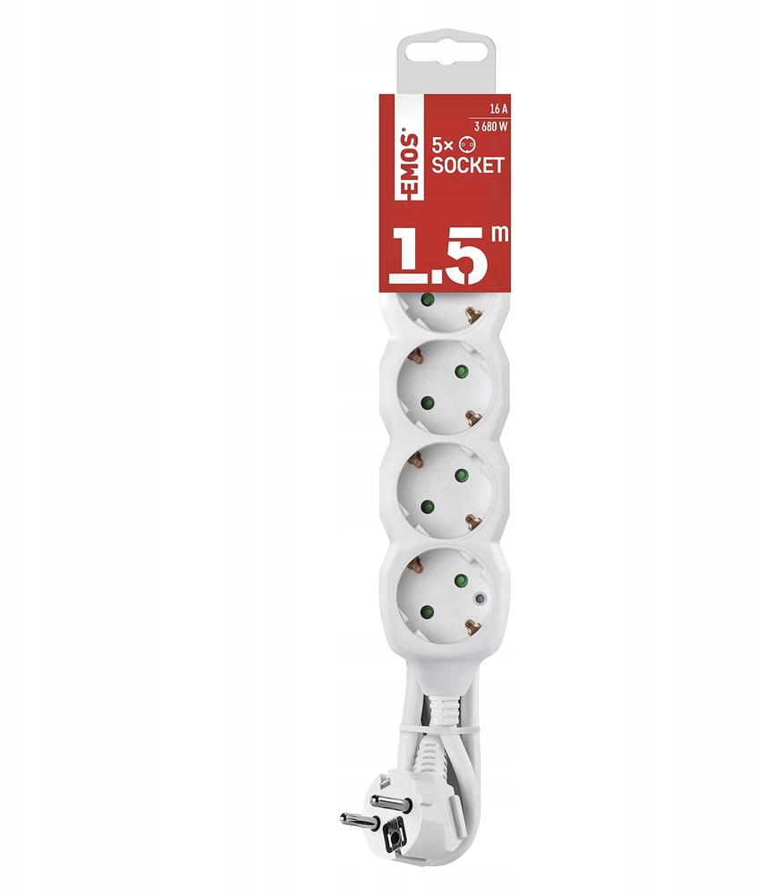 Emos Ilgiklis 5 lizdų 1.5m su įžeminimu (baltas) 1.5mm²