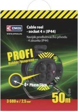 Emos prailginimo kabelio ritė 50 m 4 lizdai 230V 3x2,5 mm2 juoda P084503